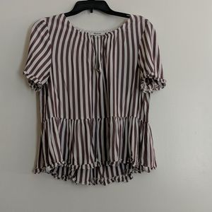 Burgundy striped peplum blouse with front hook